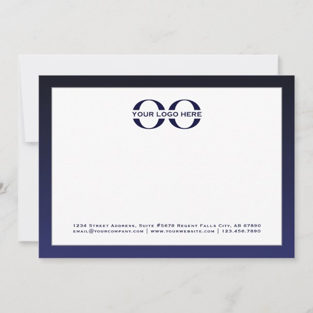 Business Logo Navy White 5x7 Note Card (Front)