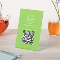 Business Logo Neon Green Restaurant Menu QR Code