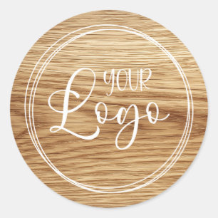 Business Logo Oak Wood Photo Classic Round Sticker