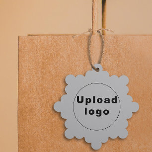 Business Logo on Grey Snowflake Shape Paper Tree Decoration Card