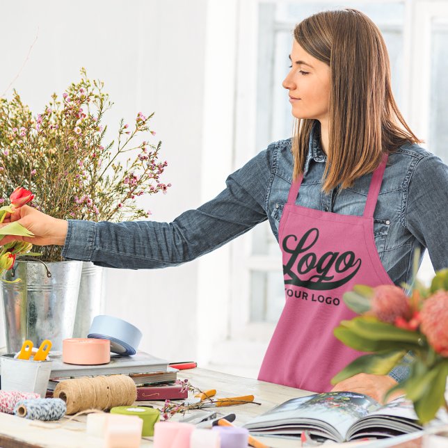 Business Logo on Hot Pink, Company brand Custom Apron (Creator Uploaded)
