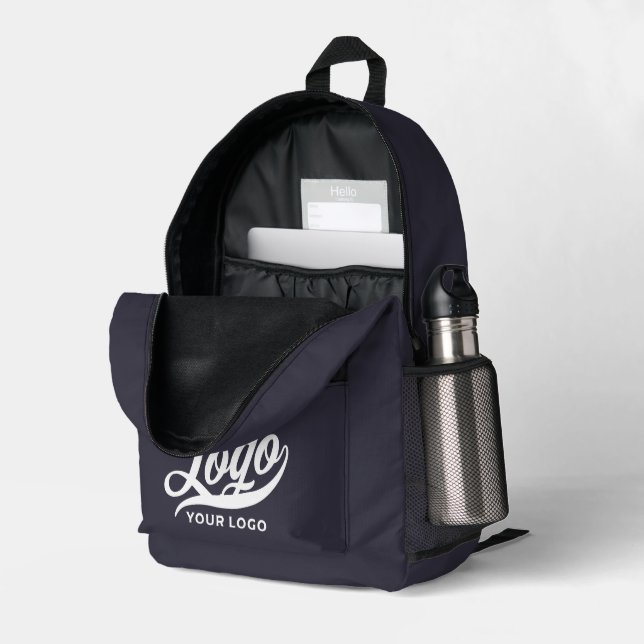 Business logo on Navy blue, Company brand Custom Printed Backpack (Back Corner Right (Open))