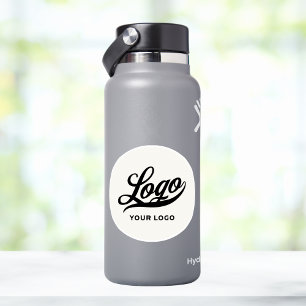 Business Logo on Off White Circle Water Bottle