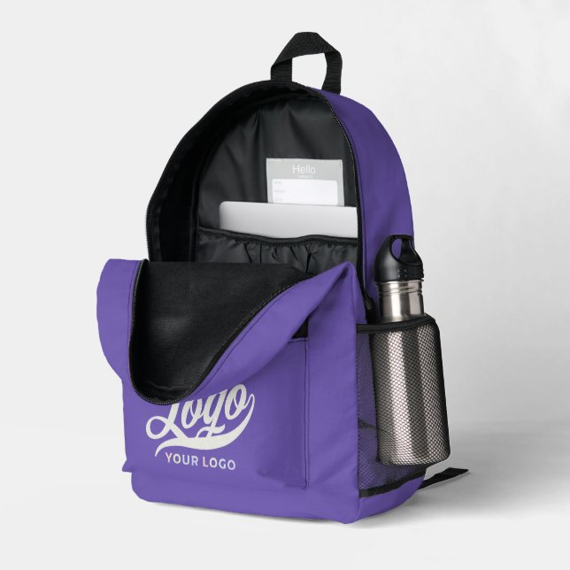 Business logo on Purple, Company brand Custom Printed Backpack (Back Corner Right (Open))