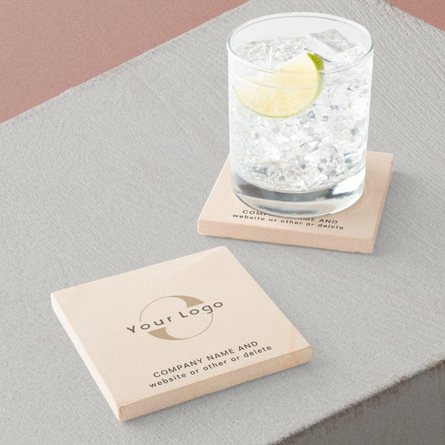 Business logo on Sandstone, Simple Minimal Brand Stone Coaster (Creator Uploaded)