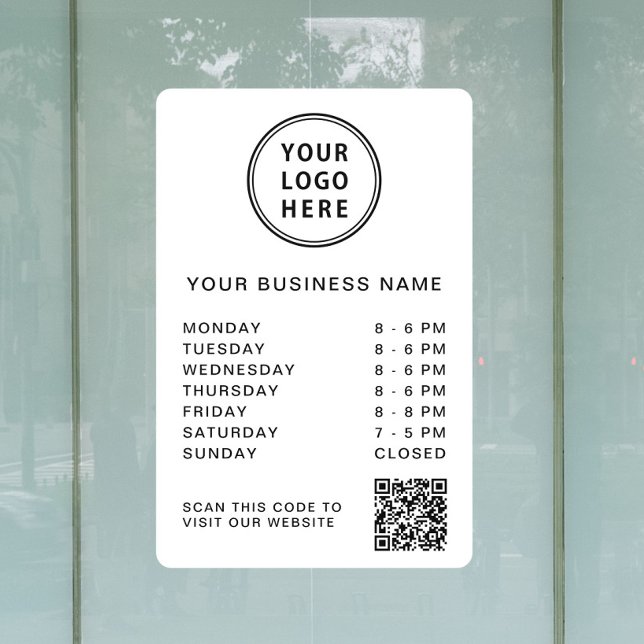Business Logo Open Hours QR Code White (Business Logo Open Hours QR Code White Window Cling)