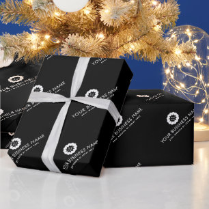Business Logo or Icon + Name Company brand Black Wrapping Paper