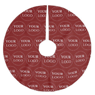 Business Logo Pattern Branded Christmas Modern Red Brushed Polyester Tree Skirt