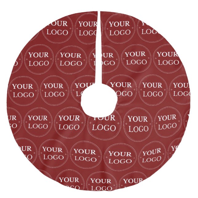 Business Logo Pattern Branded Christmas Modern Red Brushed Polyester Tree Skirt (Front)