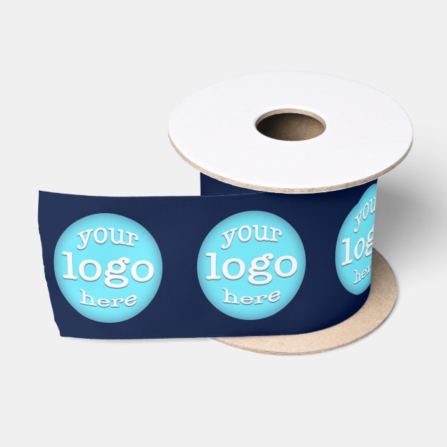 Business Logo Pattern Corporate Office Party Blue Satin Ribbon (Spool)