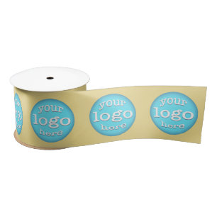 Business Logo Pattern Corporate Office Party Gold Satin Ribbon