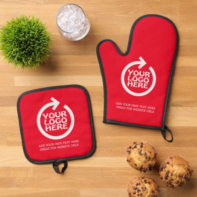 Business Logo Personalised Oven Mitt & Pot Holder Set (Top Down)