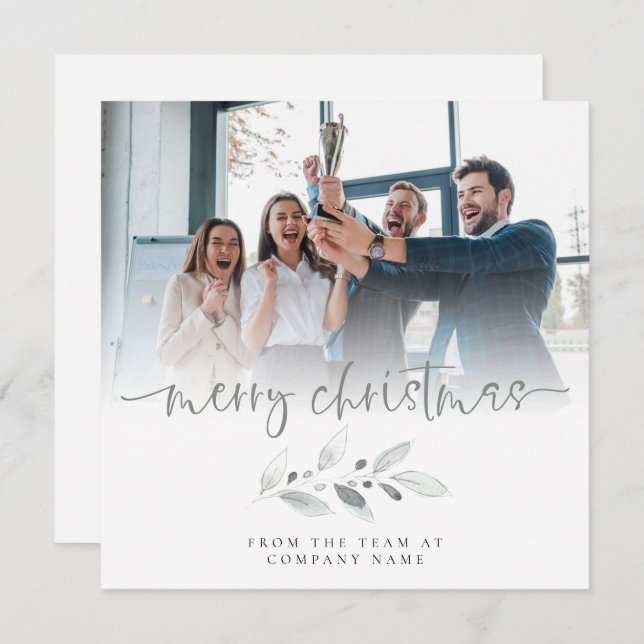 Business Logo Photo Company Merry Christmas Holiday Card (Front/Back)