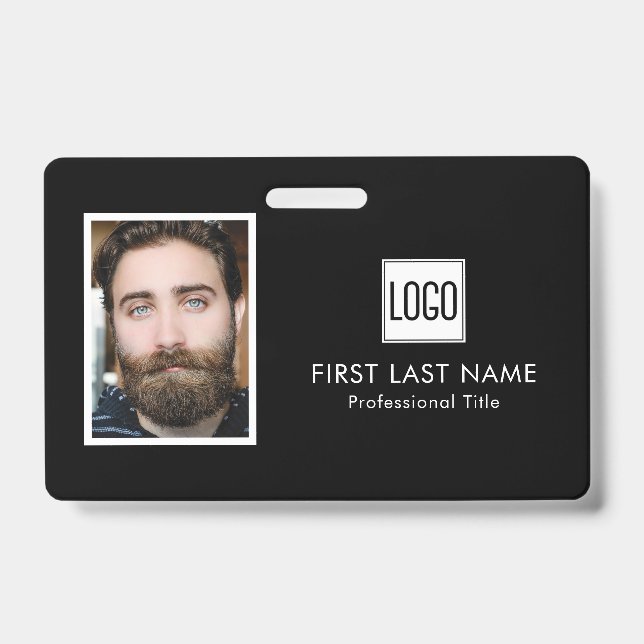 Business Logo | Photo Name Barcode Employee ID Badge (Front)