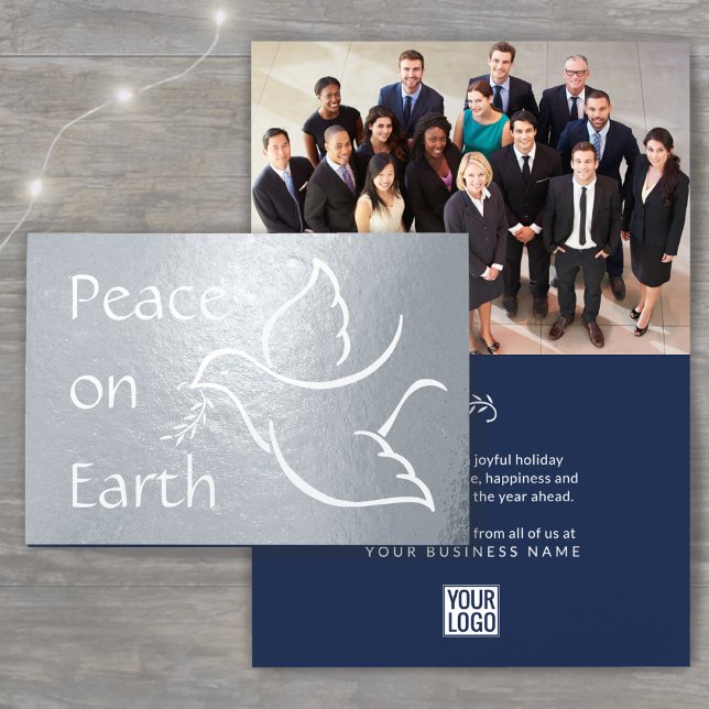 Business Logo & Photo Peace on Earth Holiday Dove Foil Card (Creator Uploaded)