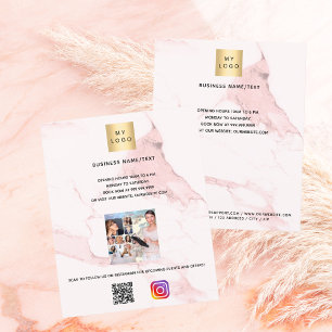 Business logo photo, qr code instagram pink marble flyer