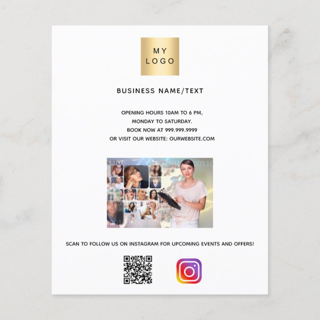 Business logo photo, qr code instagram text flyer (Back)