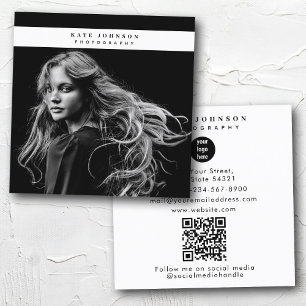 Business Logo Photographer Photo Black White Square Business Card