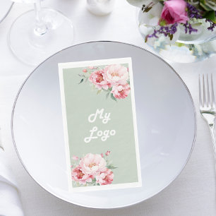 Business logo pink florals sage green napkin