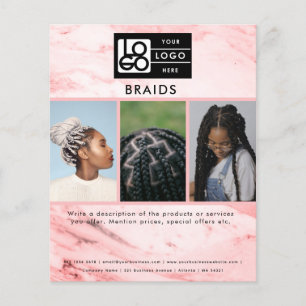 Business Logo Pink Marble Braids Hair 3 Photos  Flyer
