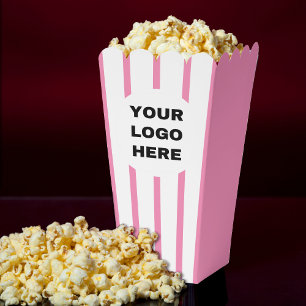 Business Logo Pink & White Striped Movie Popcorn Favour Box