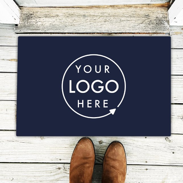 Business Logo Professional Modern Navy Blue Doormat (Creator Uploaded)