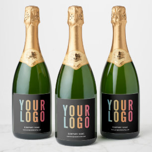 Business Logo Promotional Black Sparkling Wine Label