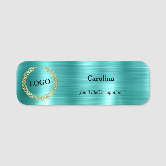 Business Logo Promotional Company Teal Name Tag (Front)
