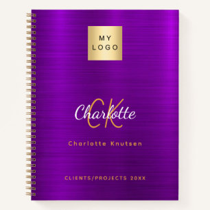 Business logo purple gold monogram glamourous notebook