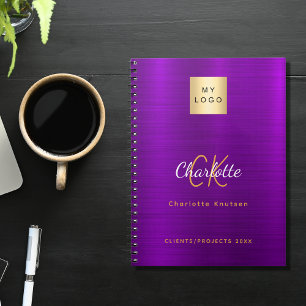 Business logo purple gold monogram glamourous notebook