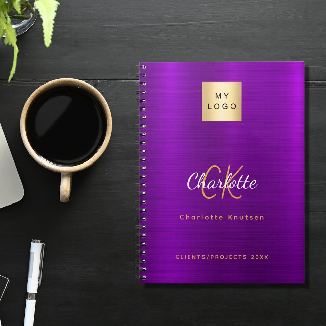 Business logo purple gold monogram glamourous notebook (Creator Uploaded)