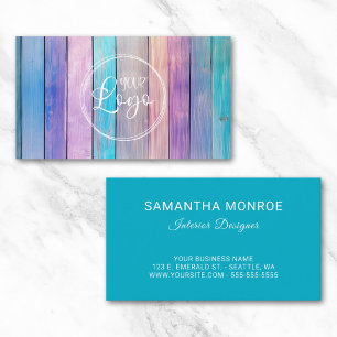 Business Logo Purple Pink Teal Wood Planks Card