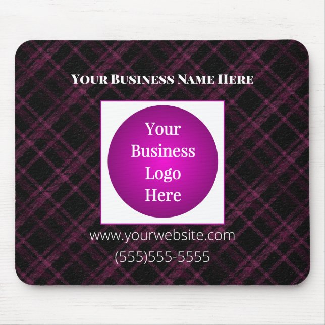 Business Logo | Purple Plaid Personalised Mousepad (Front)