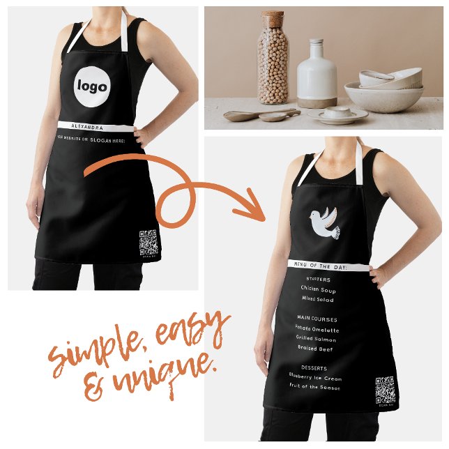 Business Logo QR Black Modern Simple Employee Name Apron (Business Logo QR Black Modern Simple Employee Name Apron)
