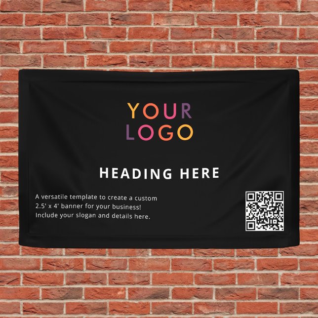 Business Logo QR Code  Advertising Black Banner (Creator Uploaded)
