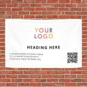 Business Logo QR Code  Advertising White Banner
