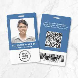 Business Logo QR Code Barcode Blue Photo ID Badge