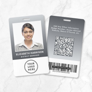 Business Logo QR Code Barcode Grey Photo ID Badge
