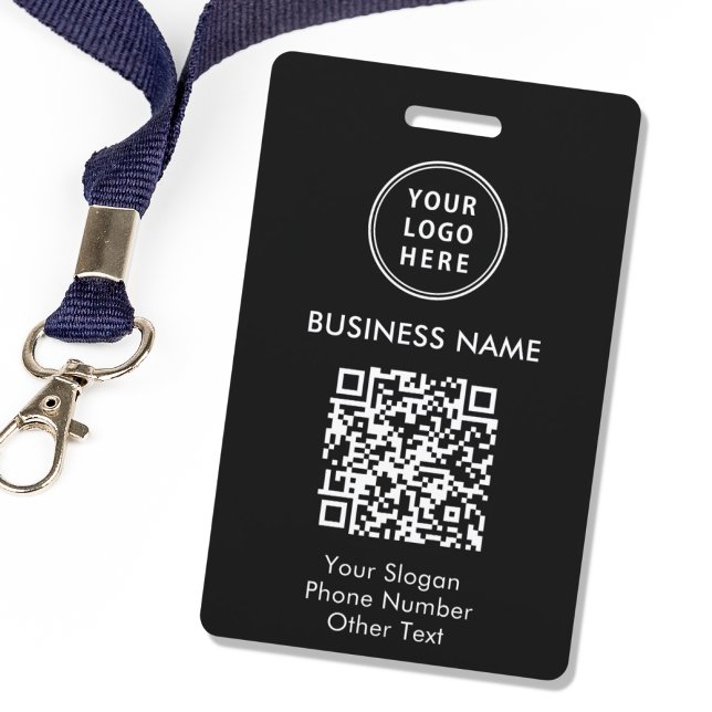 Business Logo QR Code Black ID Badge (Creator Uploaded)