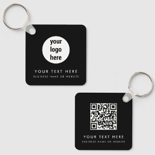 Business Logo QR Code Black Minimalist Business  Key Ring