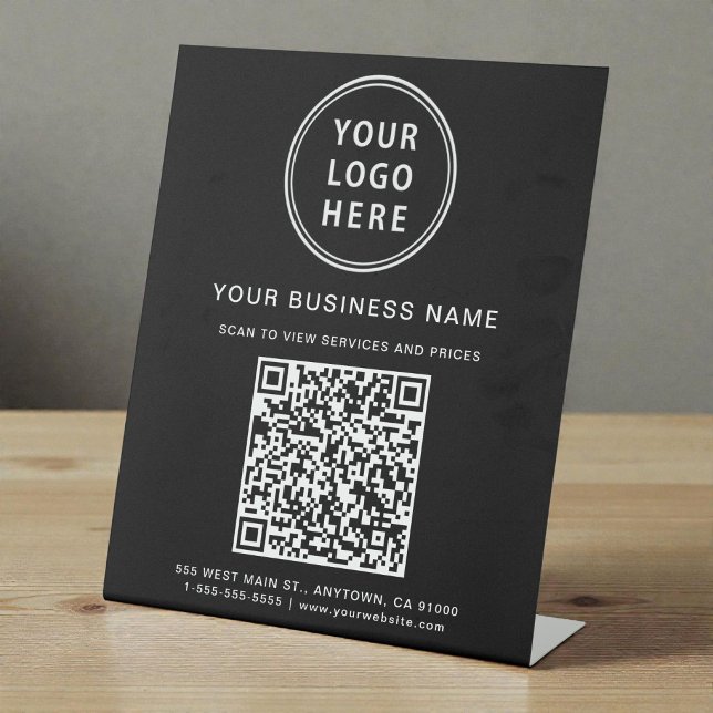 Business Logo QR Code Black Pedestal Sign (Business Logo QR Code Black Pedestal Sign)