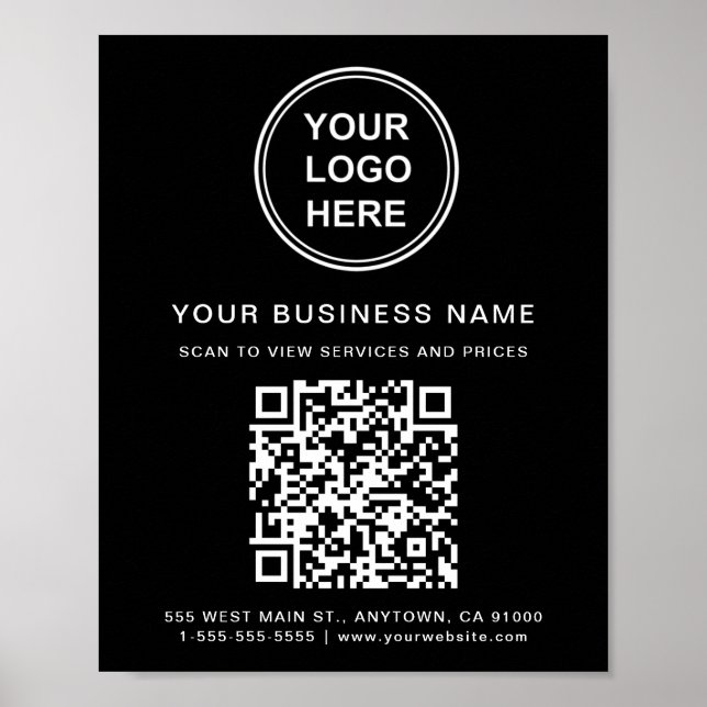 Business Logo QR Code Black Poster (Front)