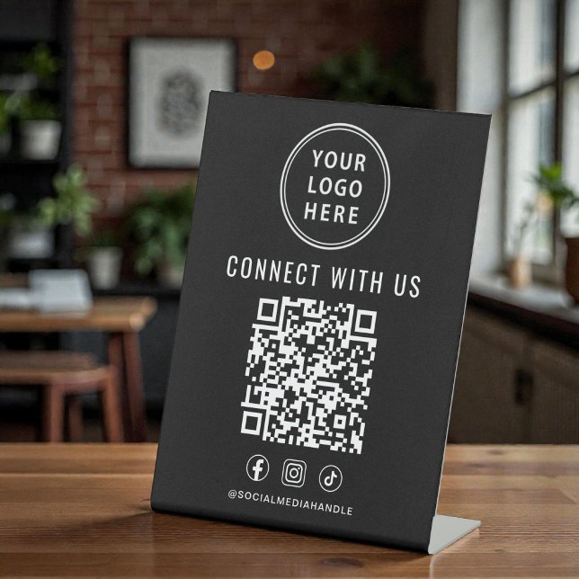 Business Logo QR Code Black Tabletop Pedestal Sign (Business Logo QR Code Black Tabletop Pedestal Sign)