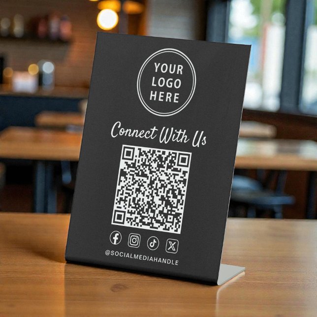 Business Logo QR Code Black Tabletop Pedestal Sign (Business Logo QR Code Black Tabletop Pedestal Sign)