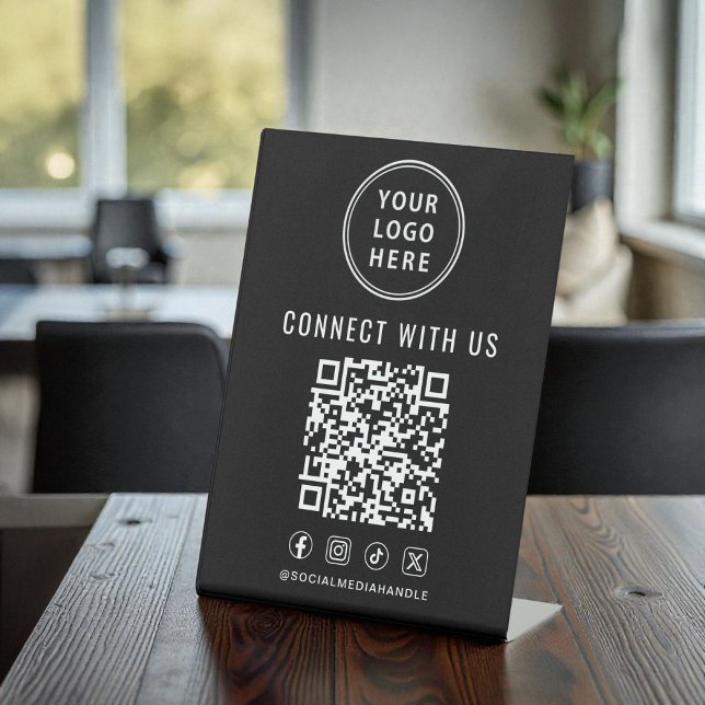 Business Logo QR Code Black Tabletop Pedestal Sign (Business Logo QR Code Black Tabletop Pedestal Sign)