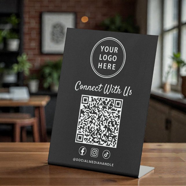 Business Logo QR Code Black Tabletop Pedestal Sign (Business Logo QR Code Black Tabletop Pedestal Sign)