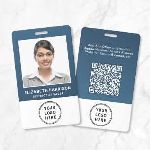 Business Logo QR Code Blue Employee Photo ID Badge