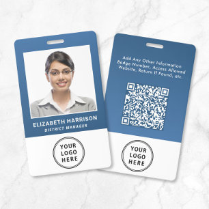 Business Logo QR Code Blue Employee Photo ID Badge