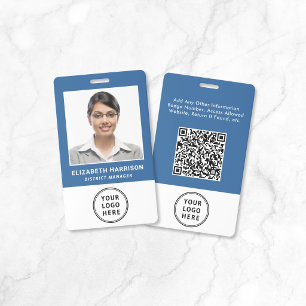Business Logo QR Code Blue Employee Photo ID Badge