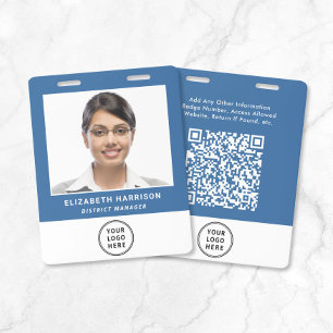 Business Logo QR Code Blue Employee Photo ID Badge